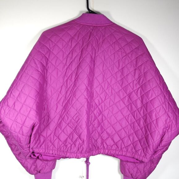 FREE PEOPLE Women's Easy Small Oversized Fushia Cropped Quilted Bomber Jacket - Picture 7 of 9